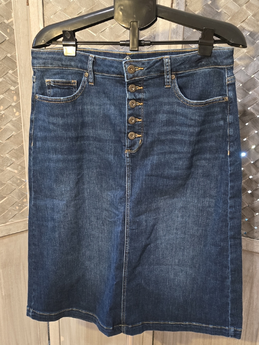 St. John's Bay Dark Blue Straight-Leg Denim Skirt with Button Front